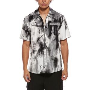 Helmut Lang Mens  1/2-Zip Print Shirt, White